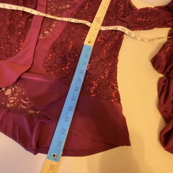 R&M Collection Dress w/Jacket Maroon Lace Sequins Career Formal Evening Sz 12 - Picture 4 of 11
